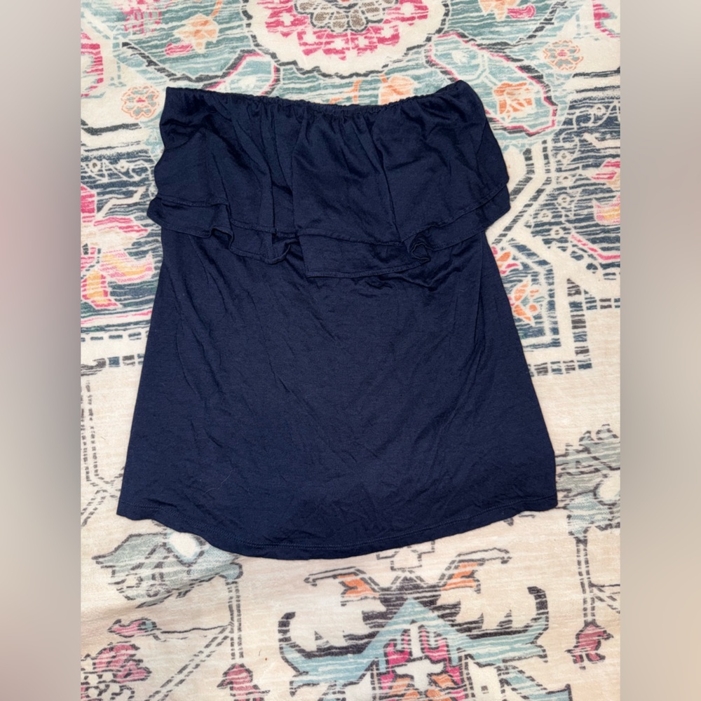 LILLY PULITZER DOUBLE RUFFLE NAVY BLUE TUBE TOP